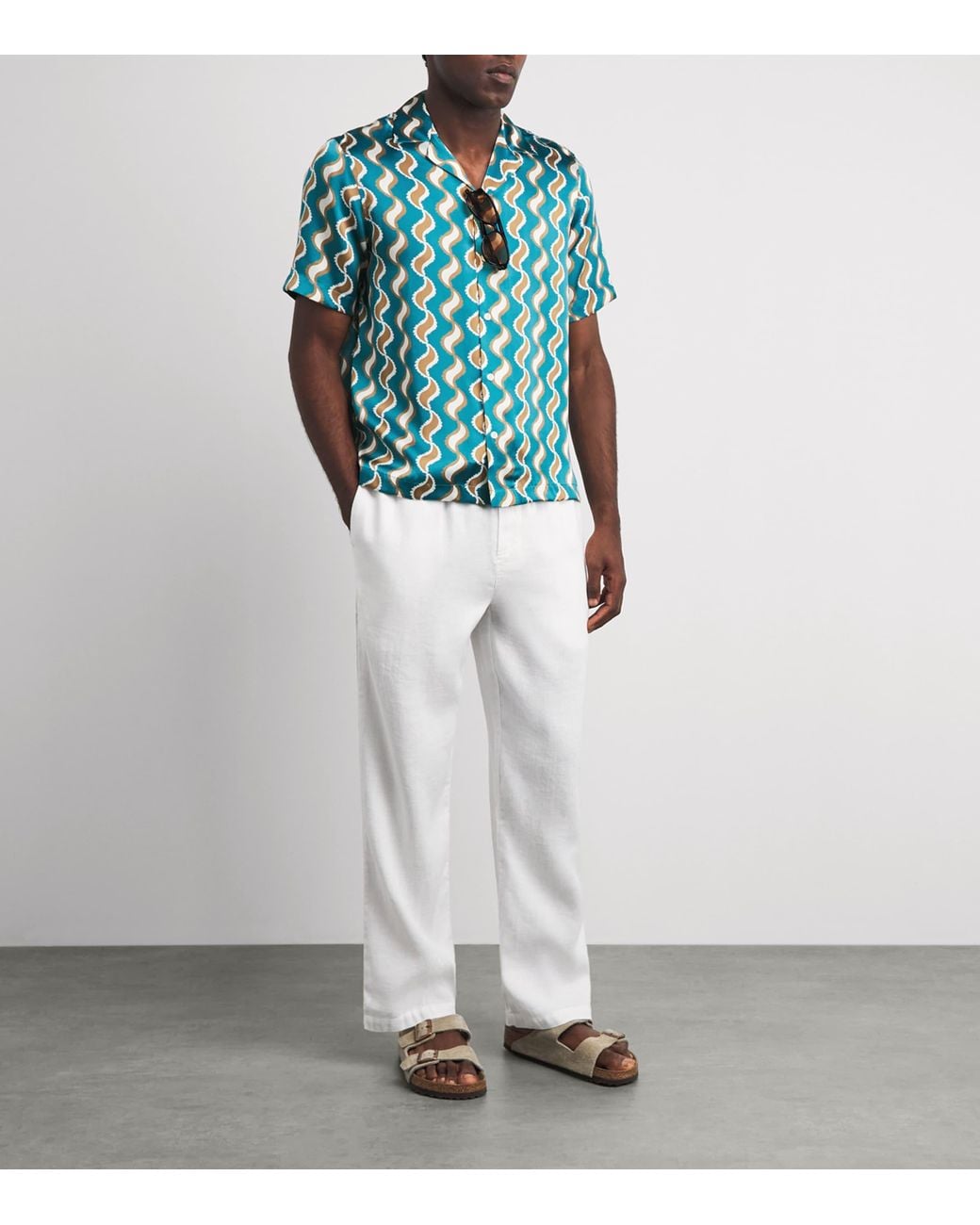 Frescobol Carioca Blue Silk Printed Roberto Shirt for men