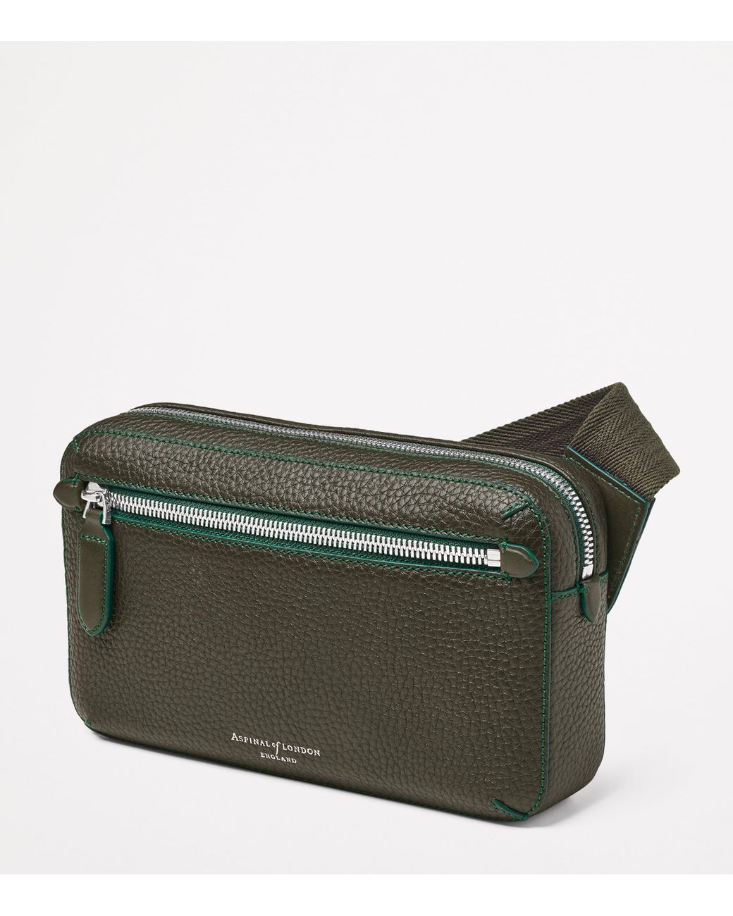 Aspinal Green Leather Reporter Compact Belt Bag for men