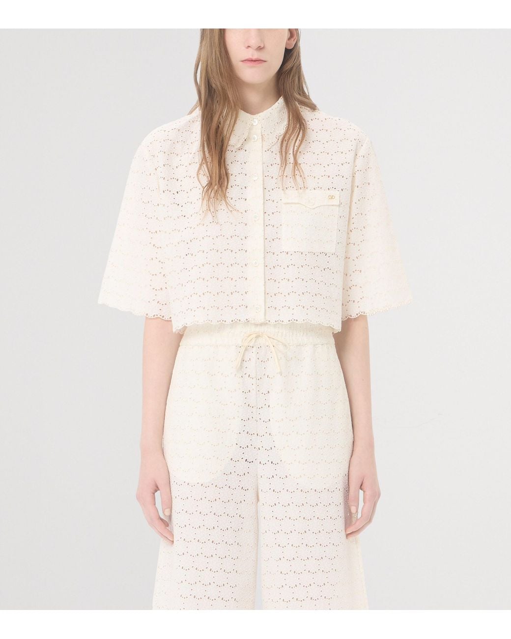 Valentino Natural Cropped Broderie Anglaise Shirt