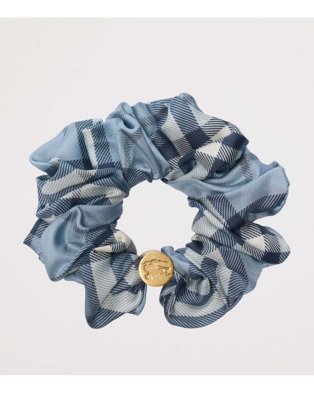 Burberry Blue Silk Check Scrunchie