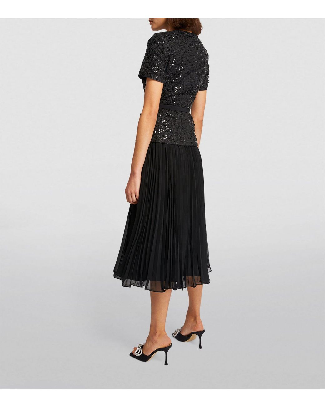 black sequin boucle tailored midi dress What to wear to a winter wedding: the best outfits for every size and budget