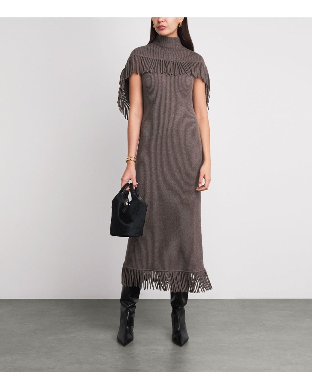 Jonathan Simkhai Brown Wool-Cashmere Cape Jordan Midi Dress