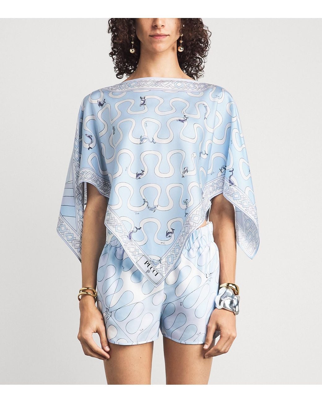 Emilio Pucci Blue Silk Printed Cape
