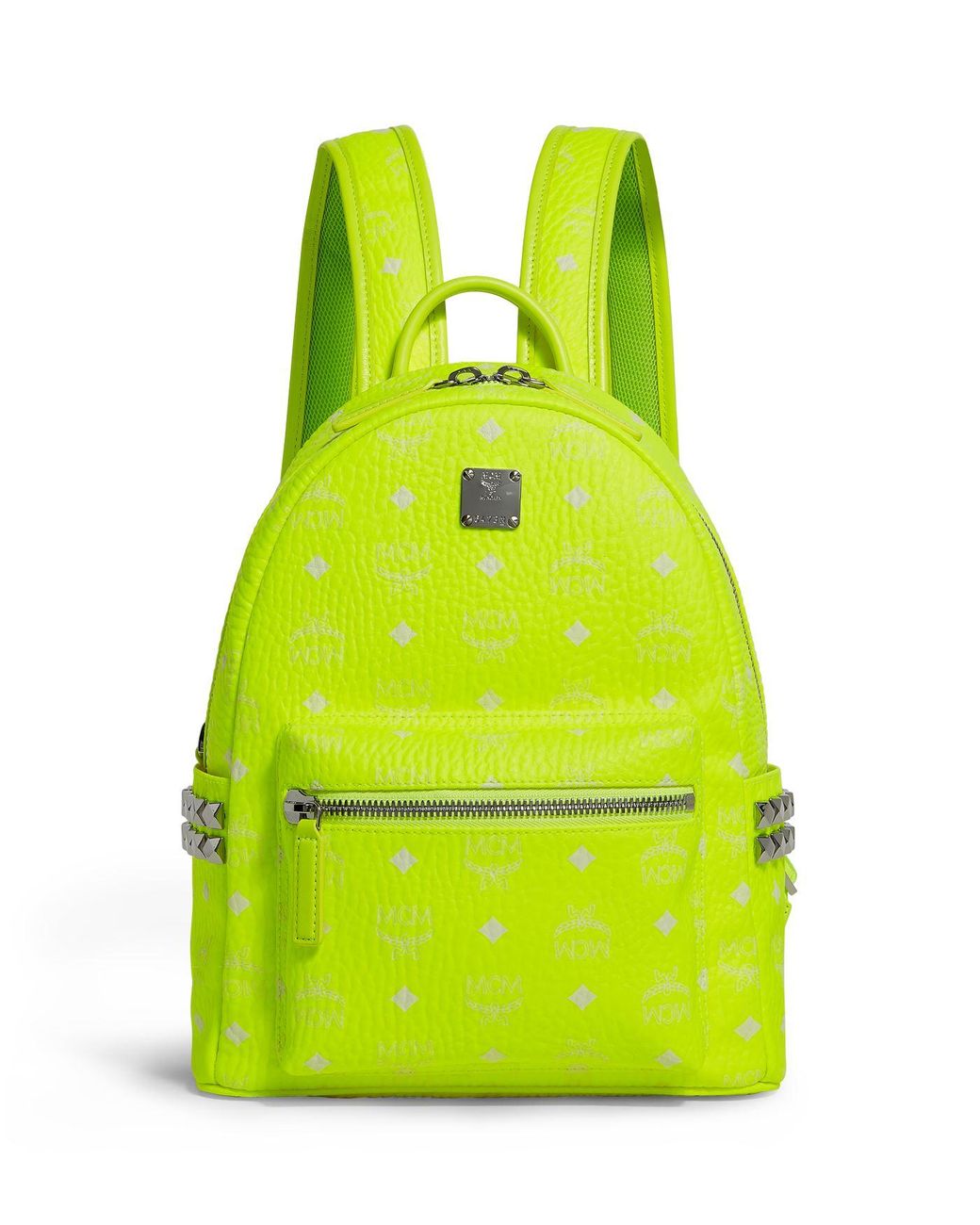 MCM Small Studded Neon Stark Backpack in Yellow Lyst