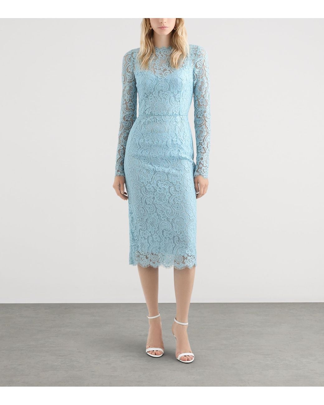 Dolce & Gabbana Blue Lace Midi Dress