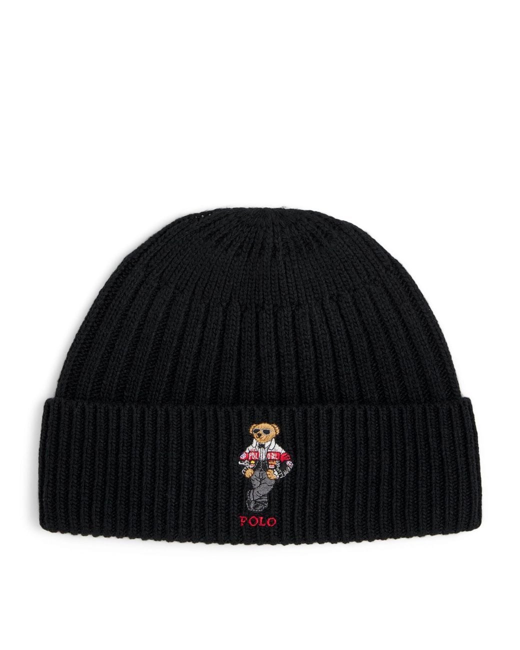 Polo Ralph Lauren Black Ribbed Polo Bear Beanie for men