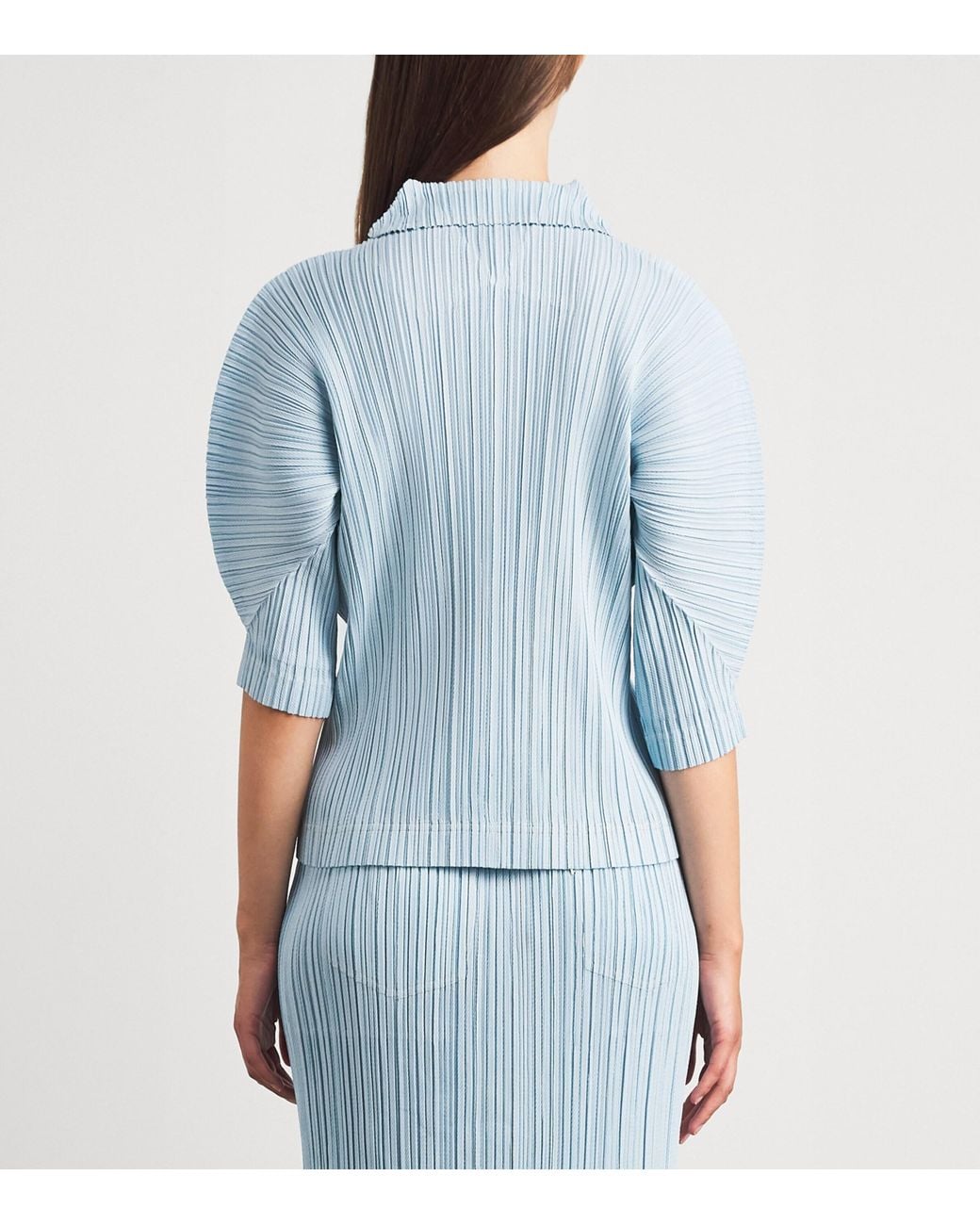 Pleats Please Issey Miyake Blue Cotton Denim Collared Top