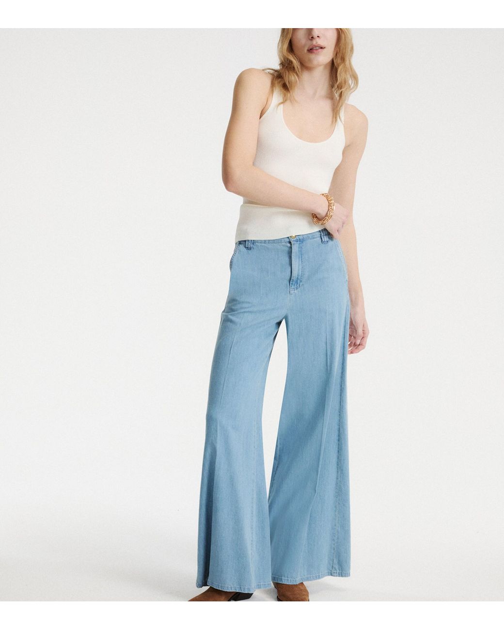 Marella Blue Palazzo Mid-Rise Wide-Leg Jeans