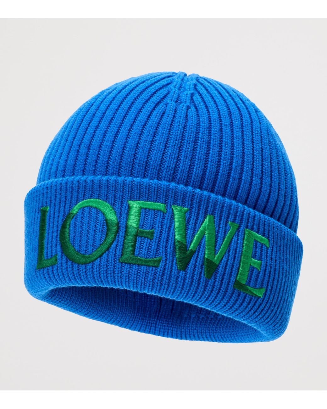 Loewe Blue Wool Ribbed Logo Beanie