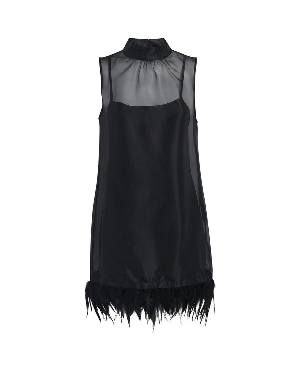Staud Black Silk Feather-Trim Albee Mini Dress