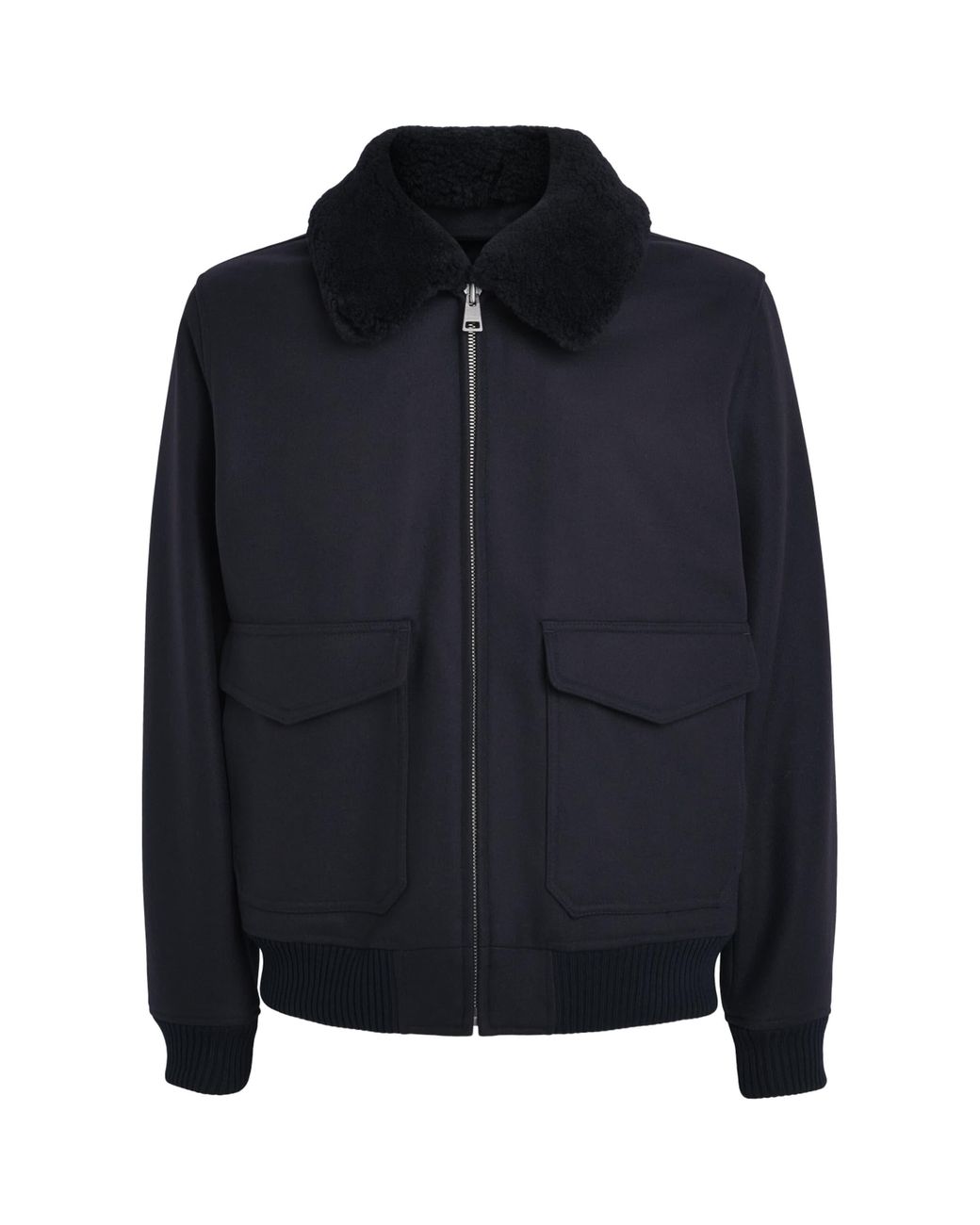 Sandro Black Wool-Blend Shearling Collar Aviator Jacket for men