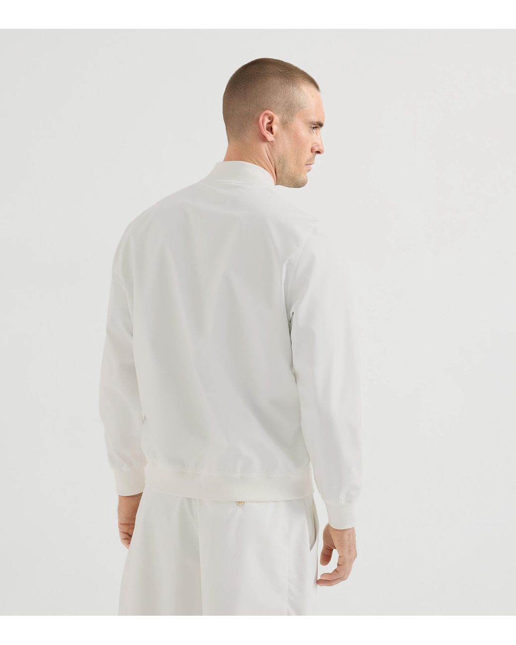 Brunello Cucinelli White Crest Zip-Up Sweatshirt for men