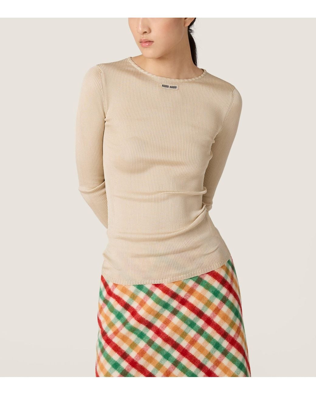 Miu Miu Natural Silk Rib Knit Sweater