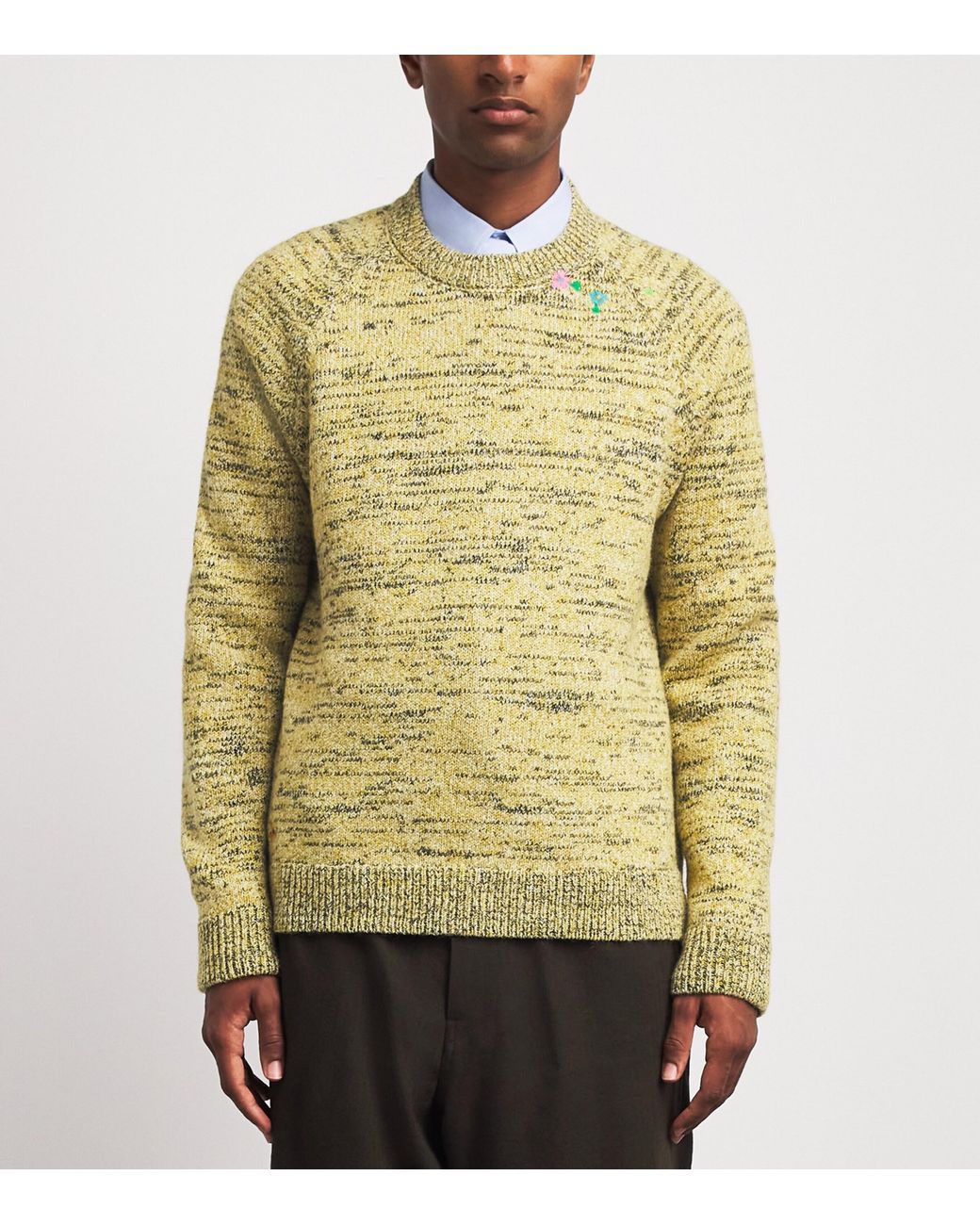 Dries Van Noten Yellow Wool-Blend Embroidered Sweater for men