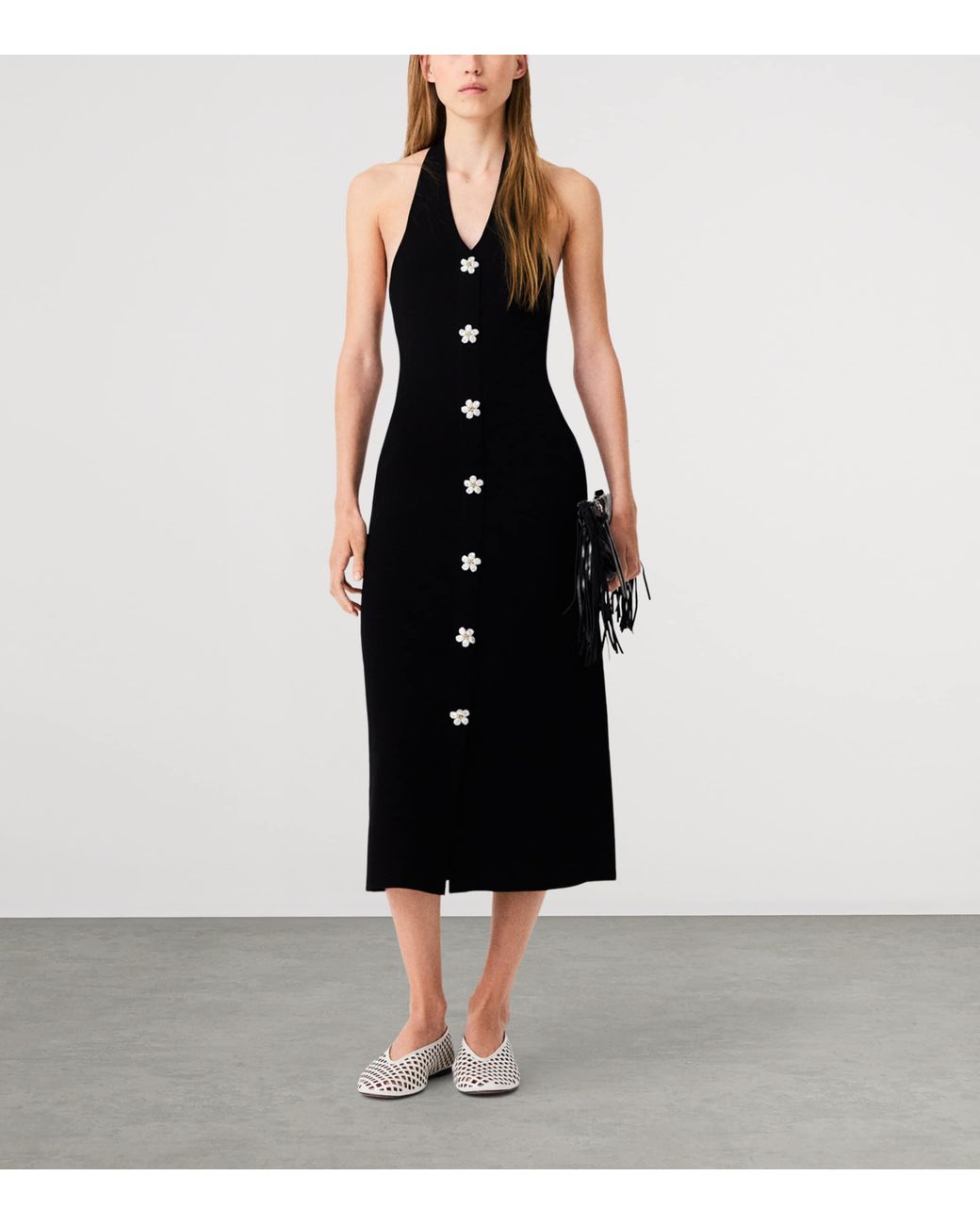 Maje Black Knitted Halterneck Midi Dress