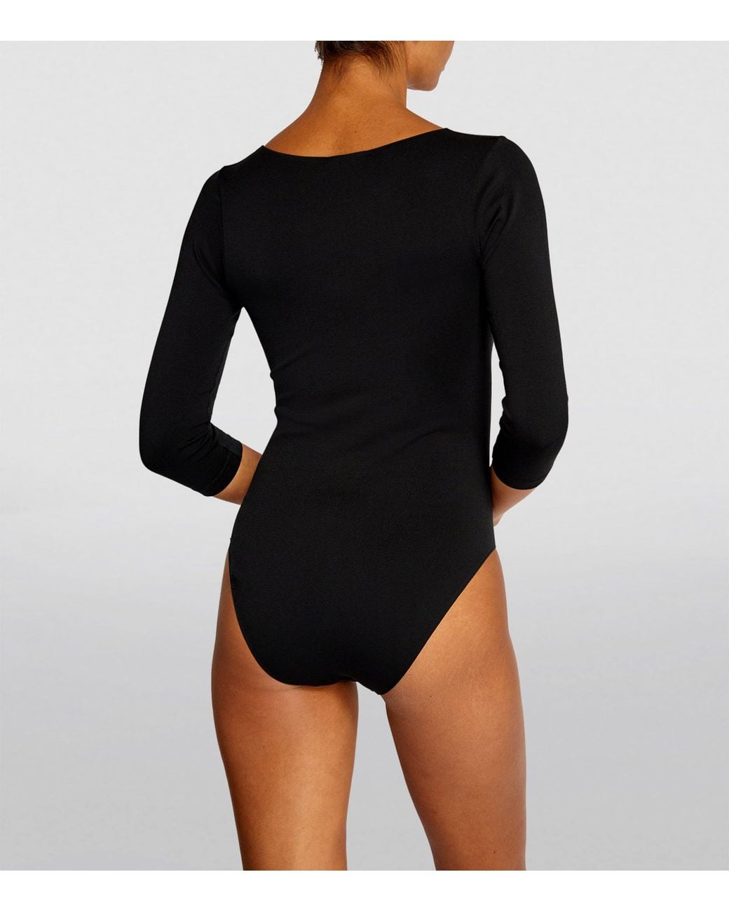Falke Black Cropped-Sleeve V-Neck Bodysuit