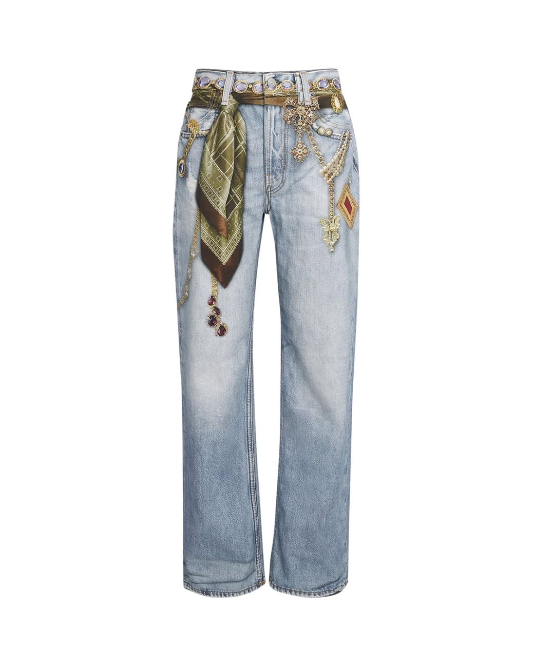 Acne Blue 1981 Printed-Jewellery Low-Rise Wide-Leg Jeans