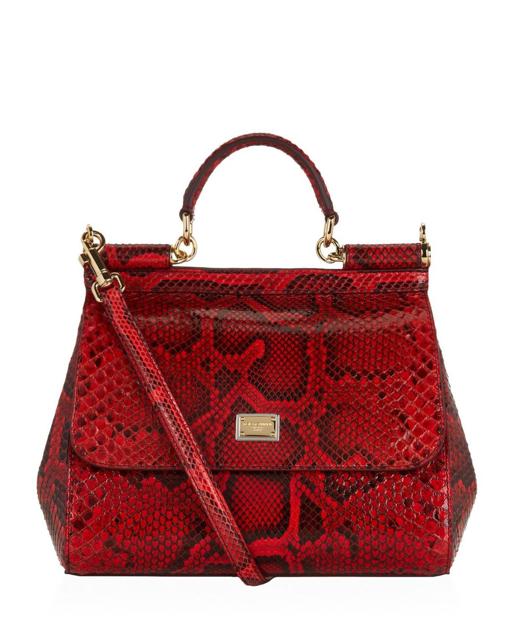 Dolce & Gabbana Miss Sicily Small Metallic Python Satchel Bag