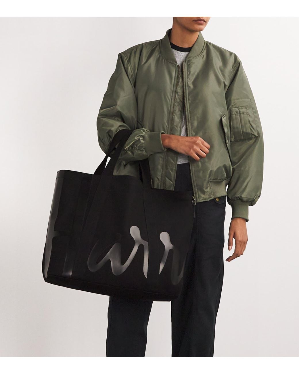 Harrods Black Large Cotton Logo Tote Bag