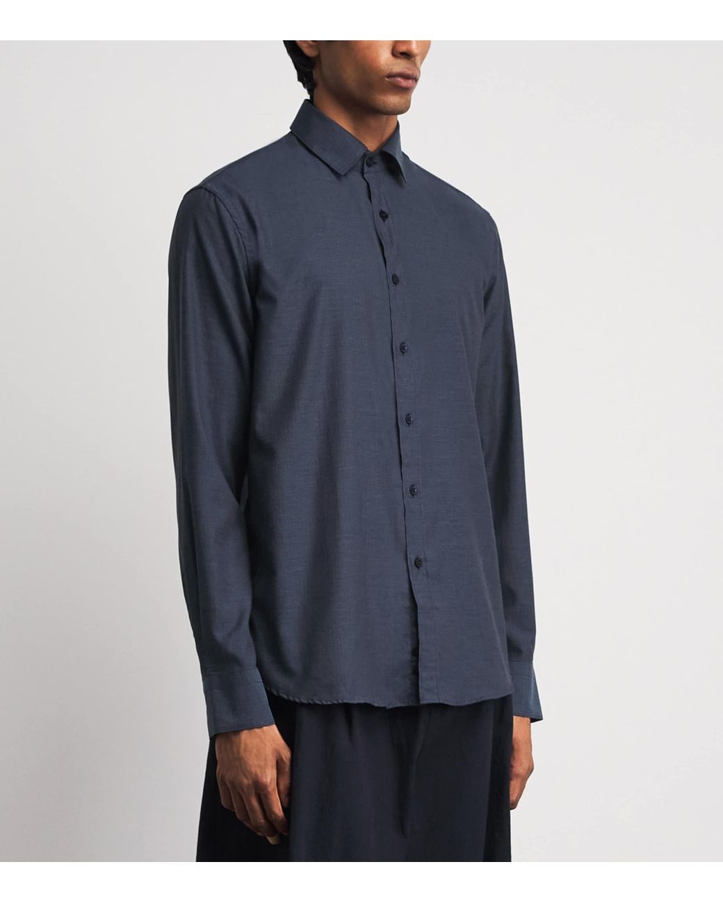 Canali Blue Cotton Herringbone Shirt for men