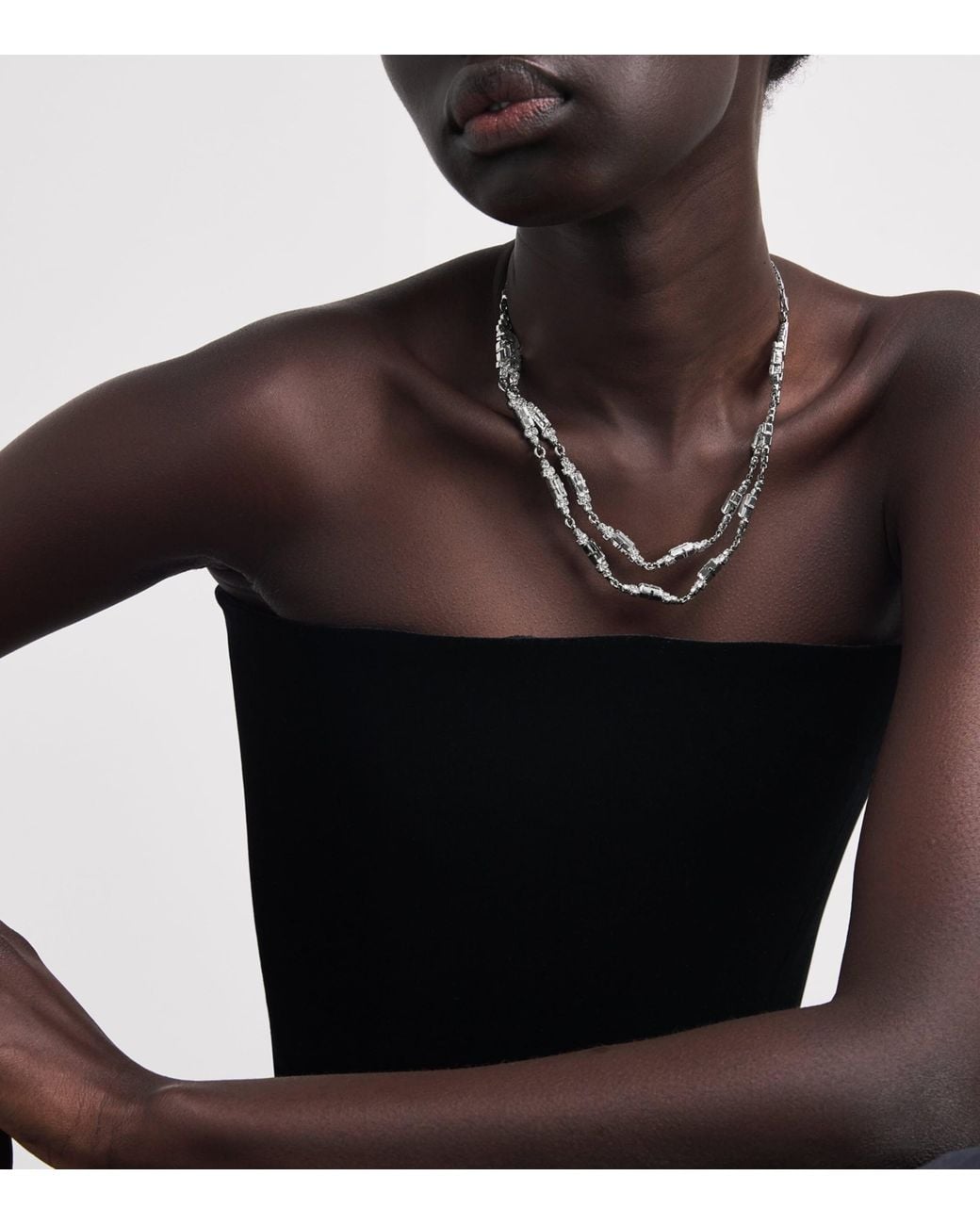 Alessandra Rich Metallic Double Crystal Necklace