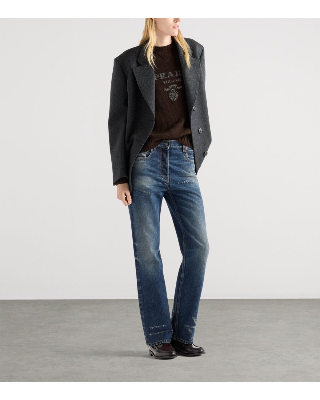 Prada Brown Logo Knitted Round Neck Jumper