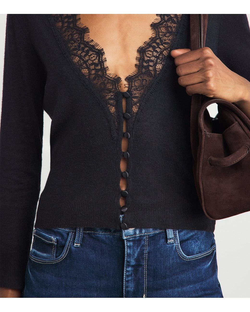 L'Agence Black Lace-Trim Eluna Cardigan