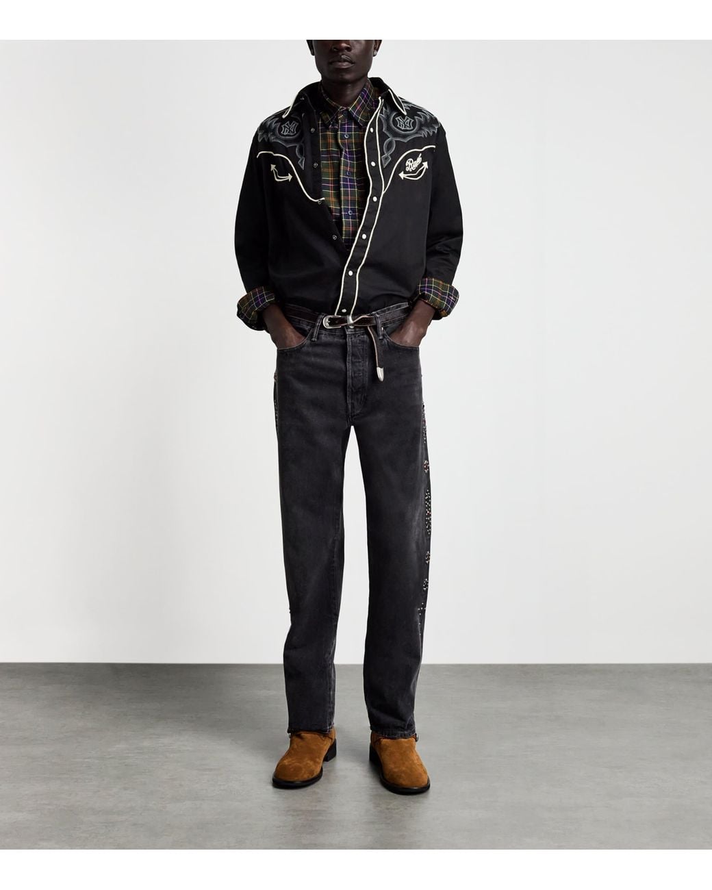 Polo Ralph Lauren Black Cotton Embroidered Yankees Western Shirt for men