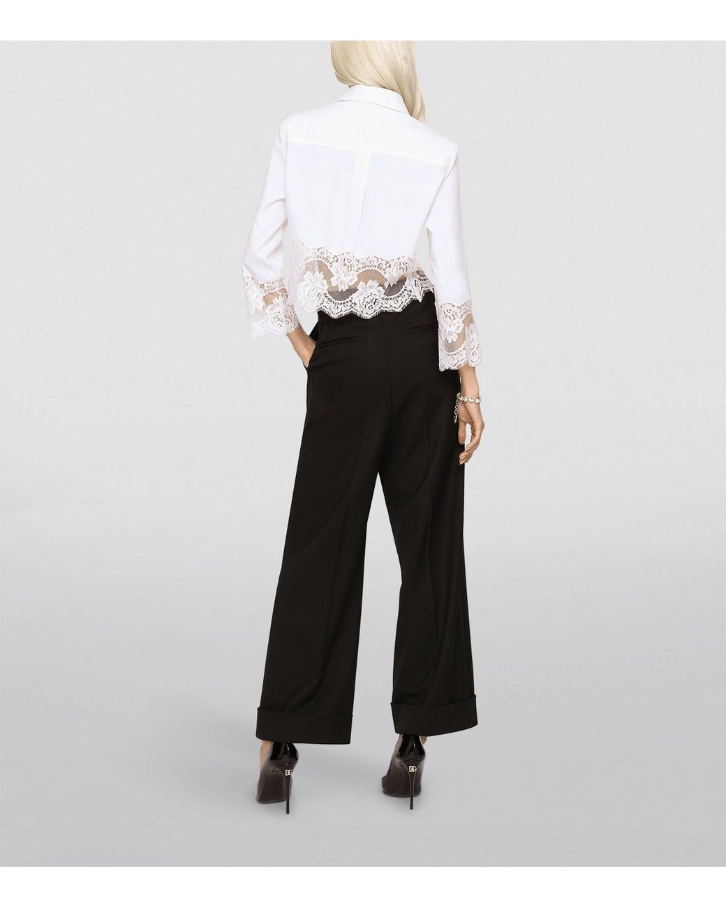 Dolce & Gabbana White Cropped Lace-Trim Shirt