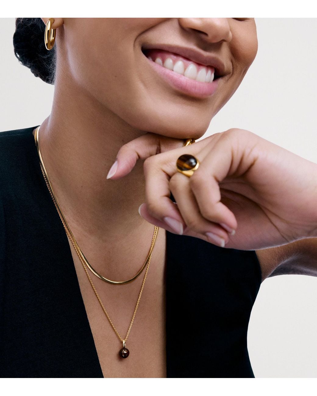 Monica Vinader Orange X Kate Young Vermeil And Tiger's Eye Ring
