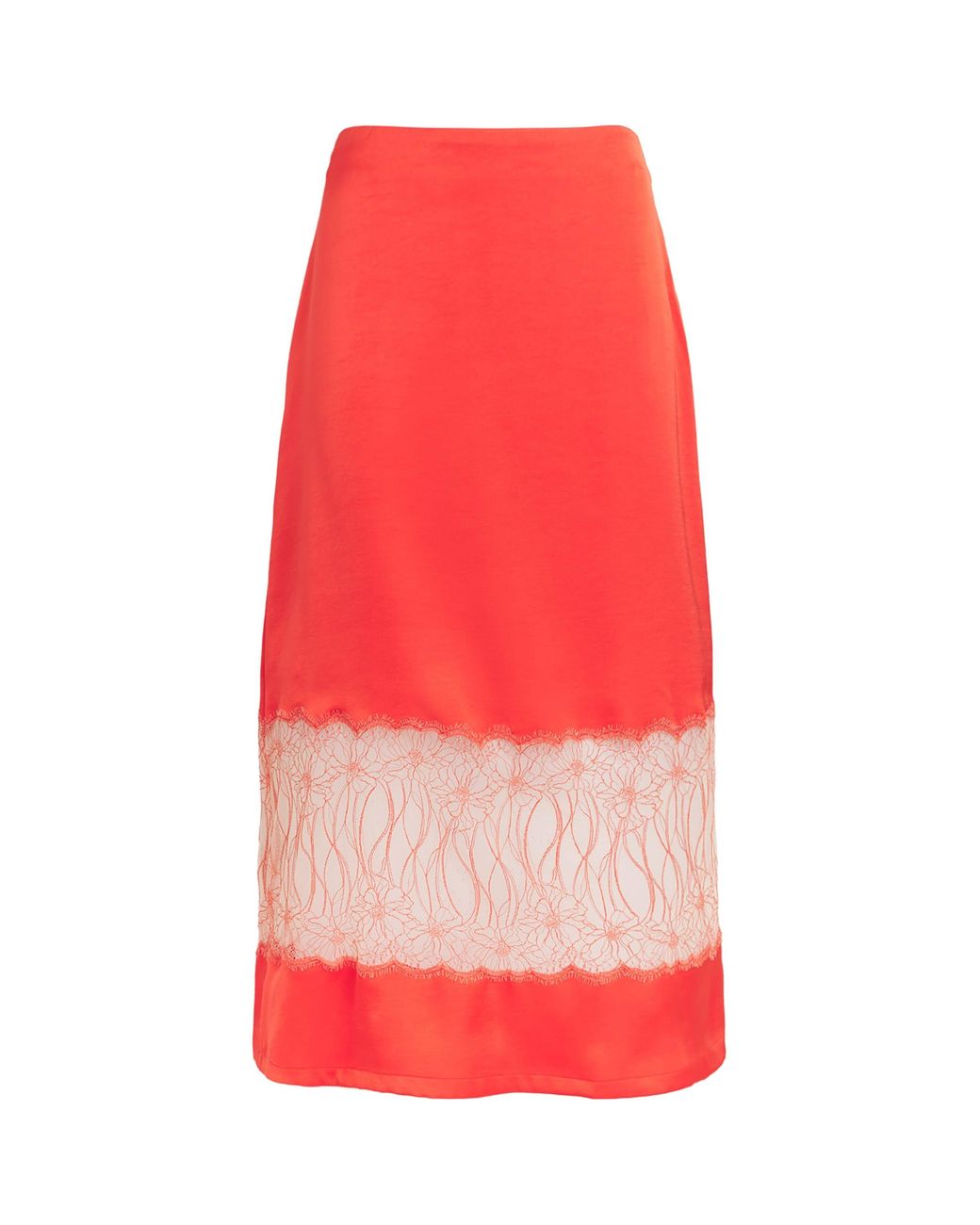 Claudie Pierlot Red Satin Lace Midi Skirt