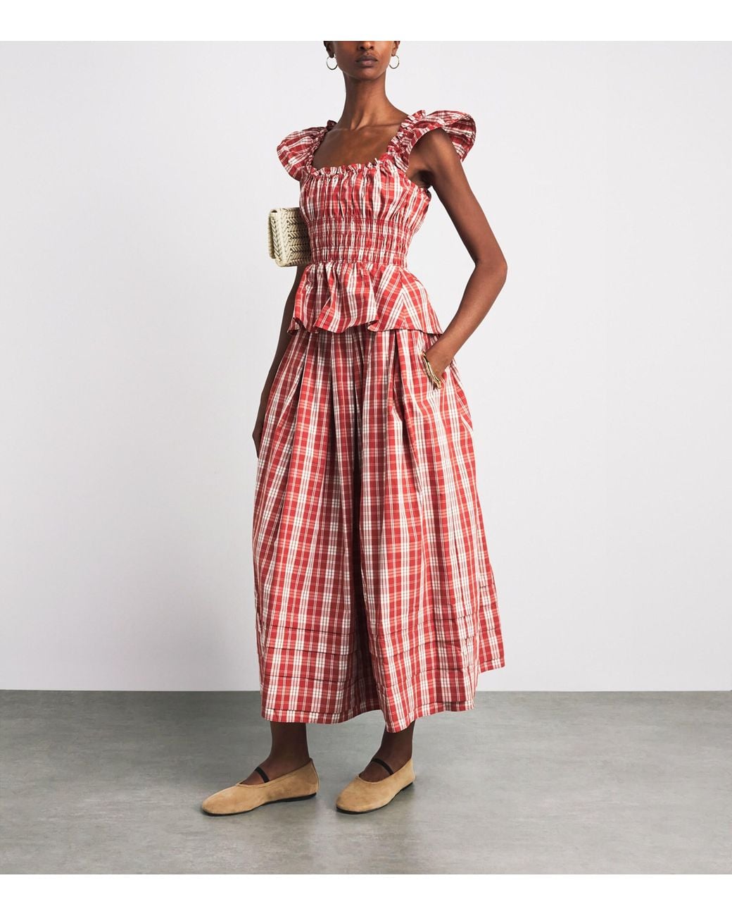 Faithfull The Brand Red Cotton Cales Midi Skirt