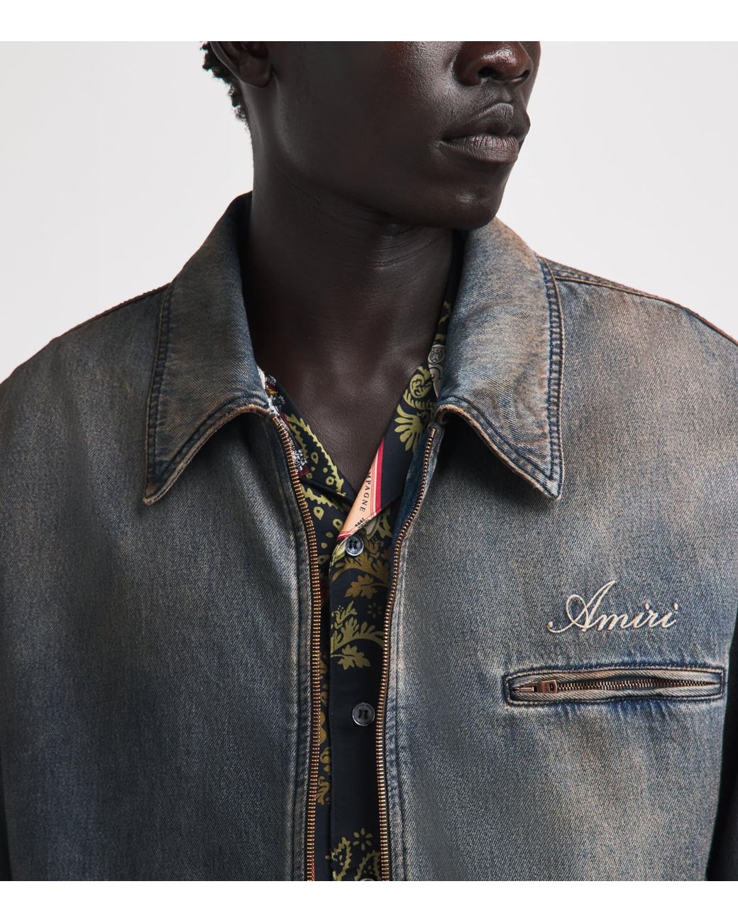 Amiri Gray Lea Bones Denim Jacket for men