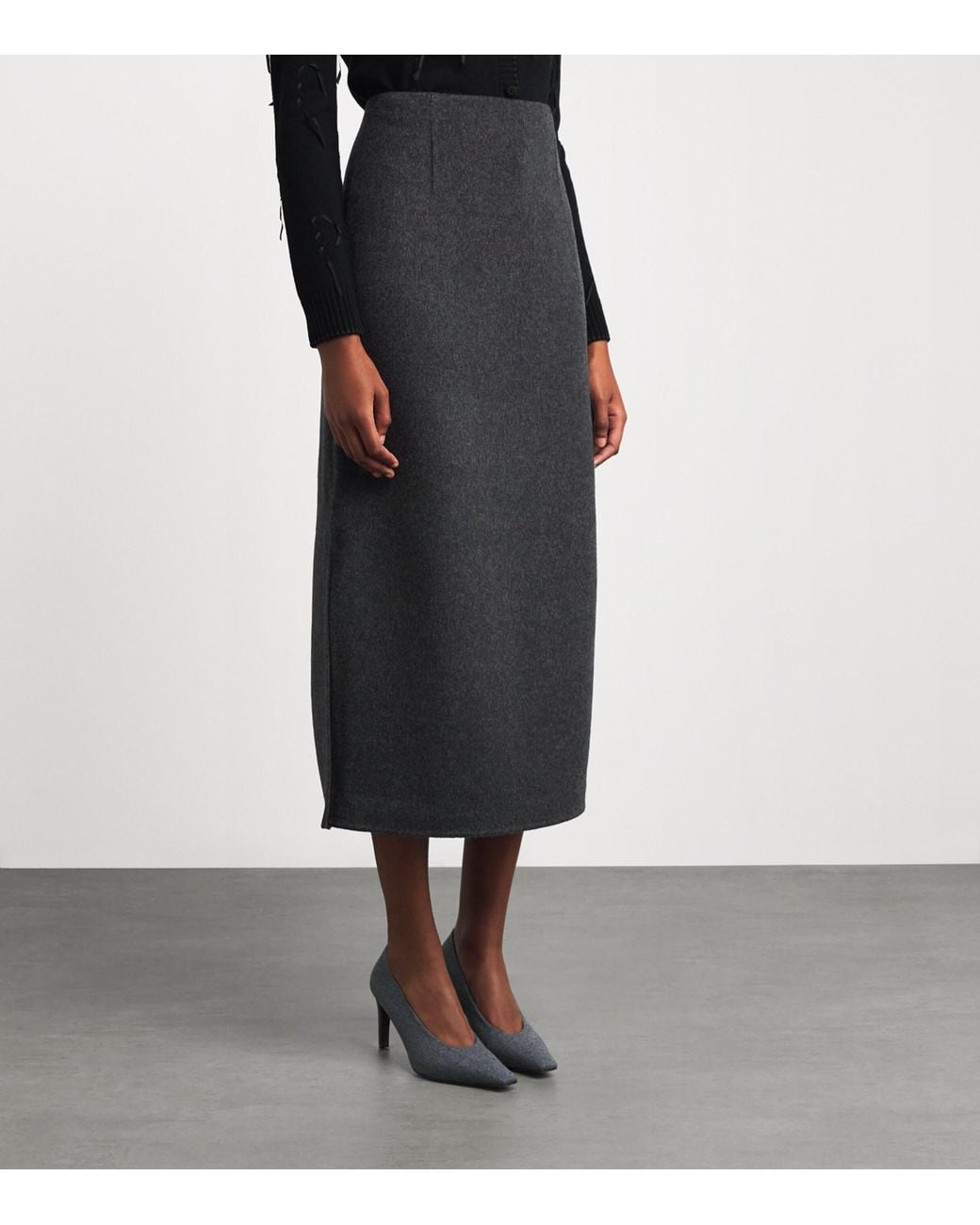 Lafayette 148 New York Black Wool-Cashmere Midi Skirt