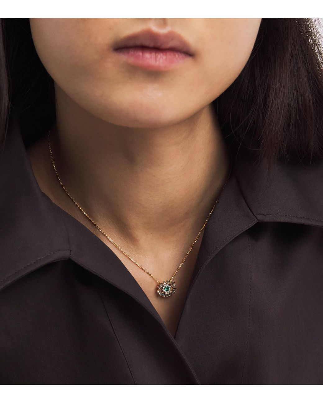 Suzanne Kalan Metallic Diamond And Emerald Mini Evil Eye Pendant Necklace