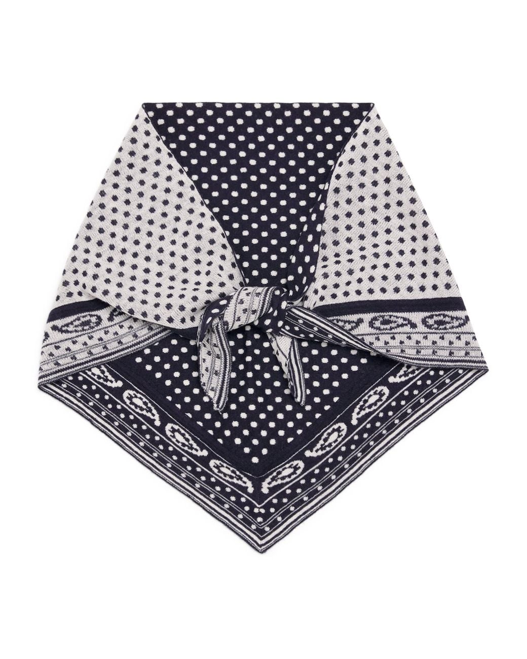 Maje Blue Wool-Cashmere Reversible Paisley Scarf
