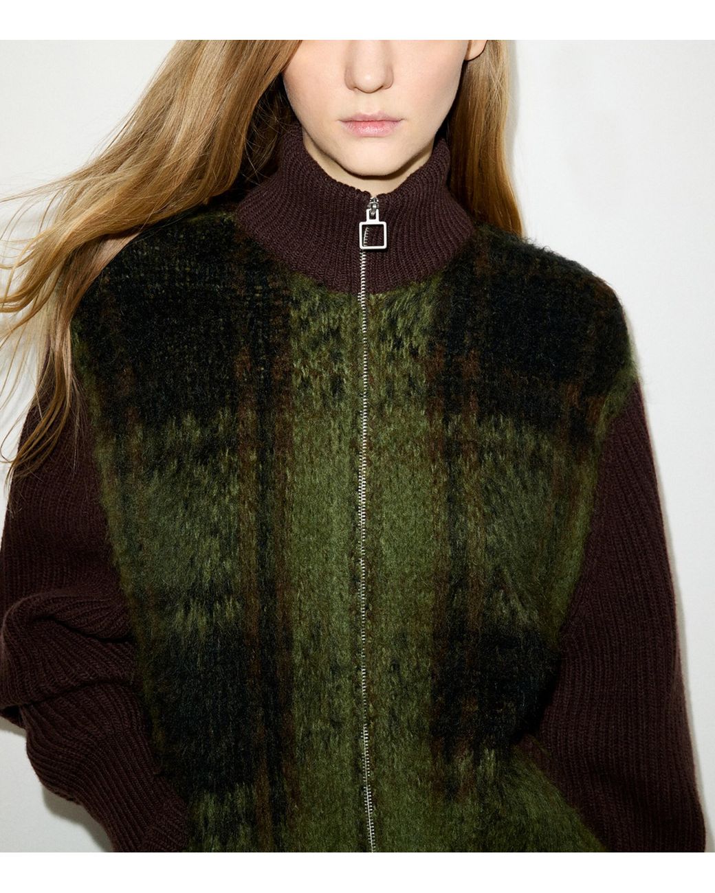 MAX&Co. Green Plaid Zip-Up Cardigan