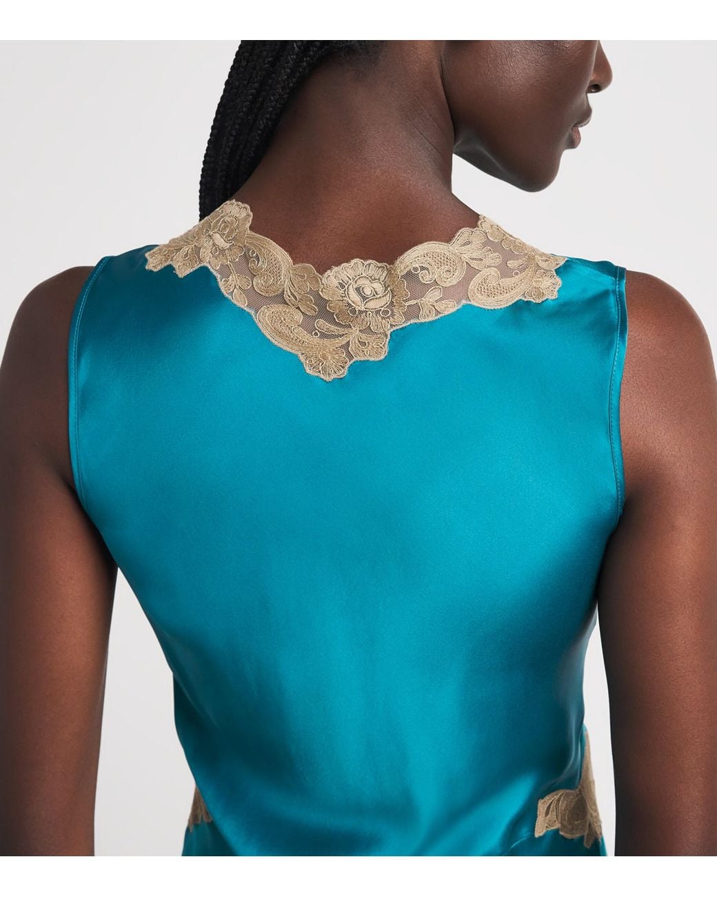 Loretta Caponi Blue Silk Lace Solas Slip Dress