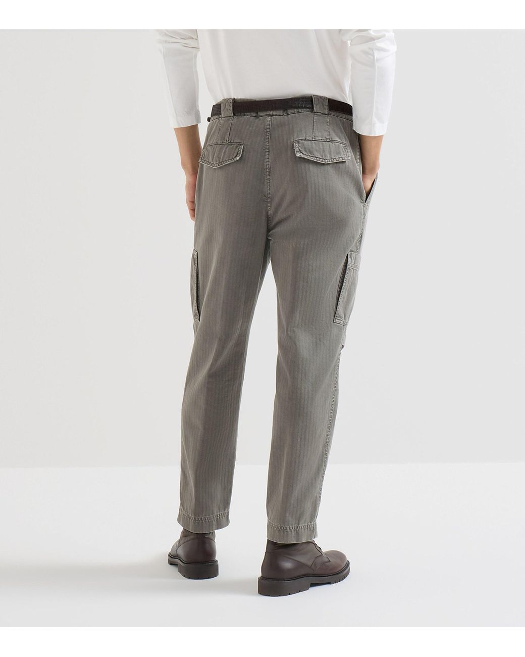 Brunello Cucinelli Gray Cotton Chevron Slim Trousers for men