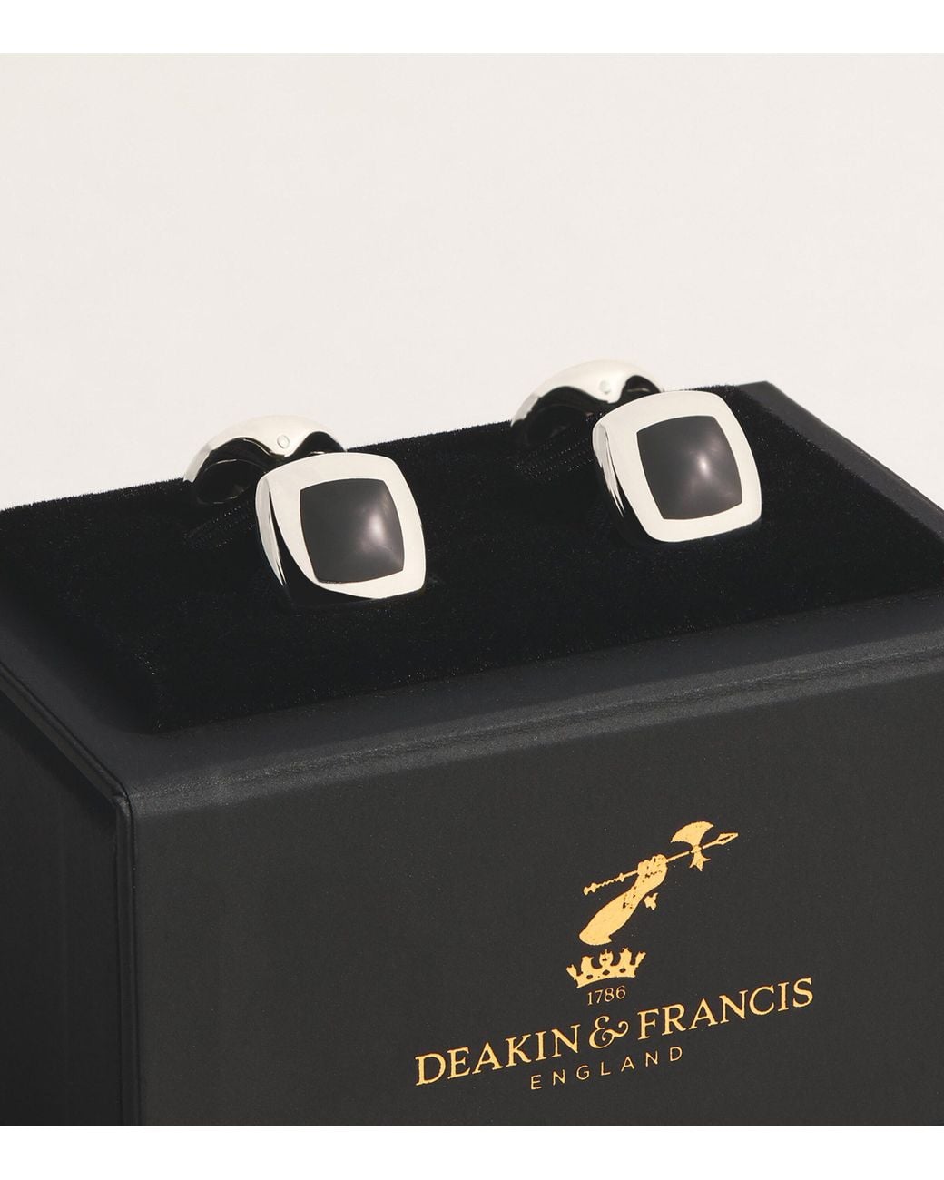 Deakin & Francis Natural Sterling And Onyx Square Cufflinks for men
