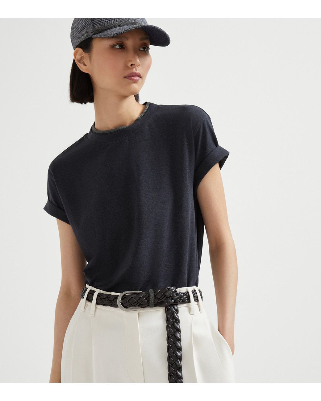 Brunello Cucinelli Black Stretch-Cotton Monili-Detail T-Shirt