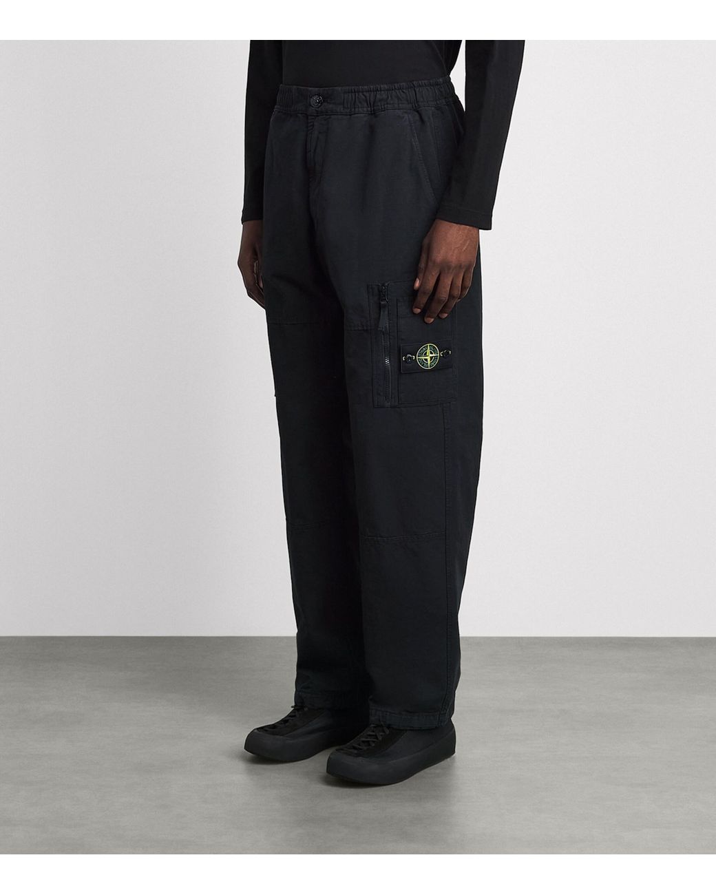 Stone Island Black Organic Cotton Ripstop Cargo Trousers for men