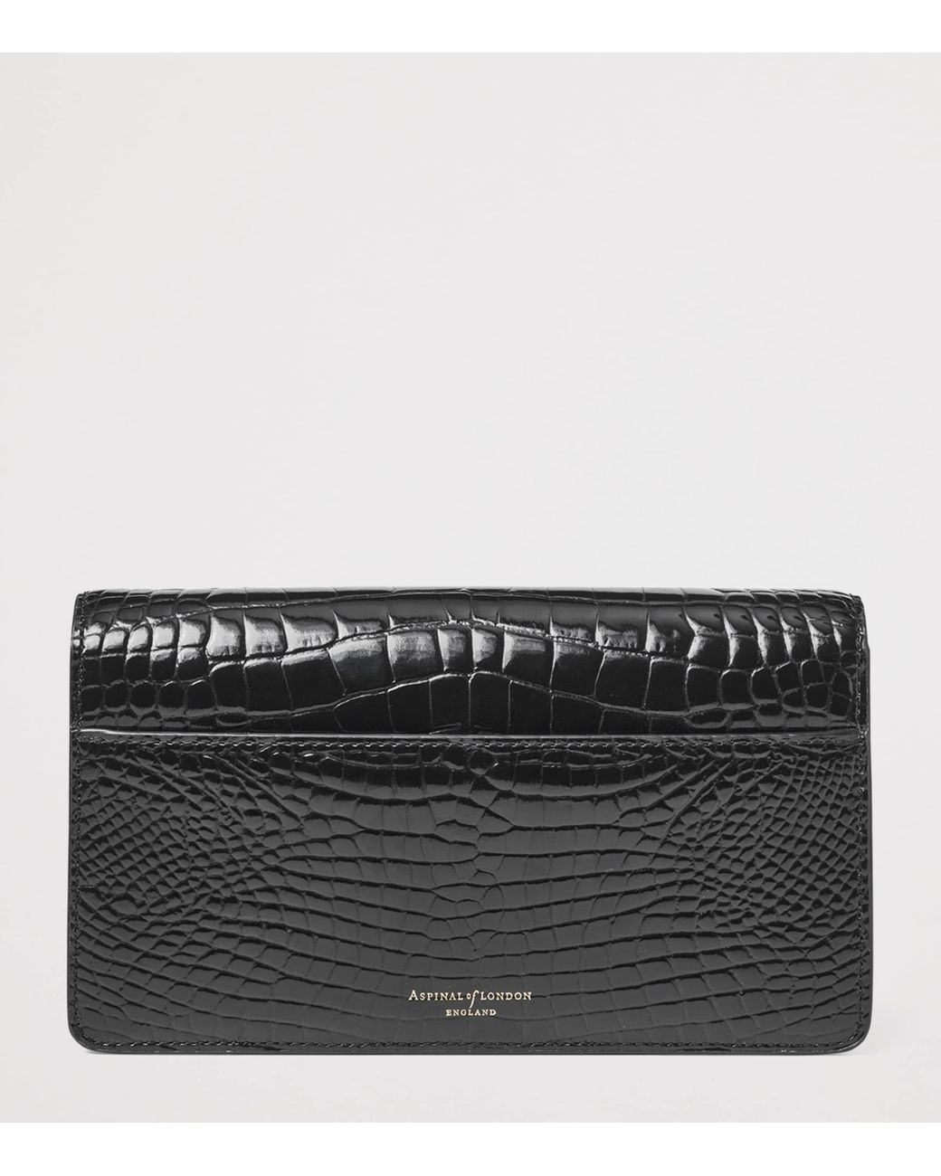 Aspinal Black Croc-Embossed Leather Mayfair 2 Clutch Bag