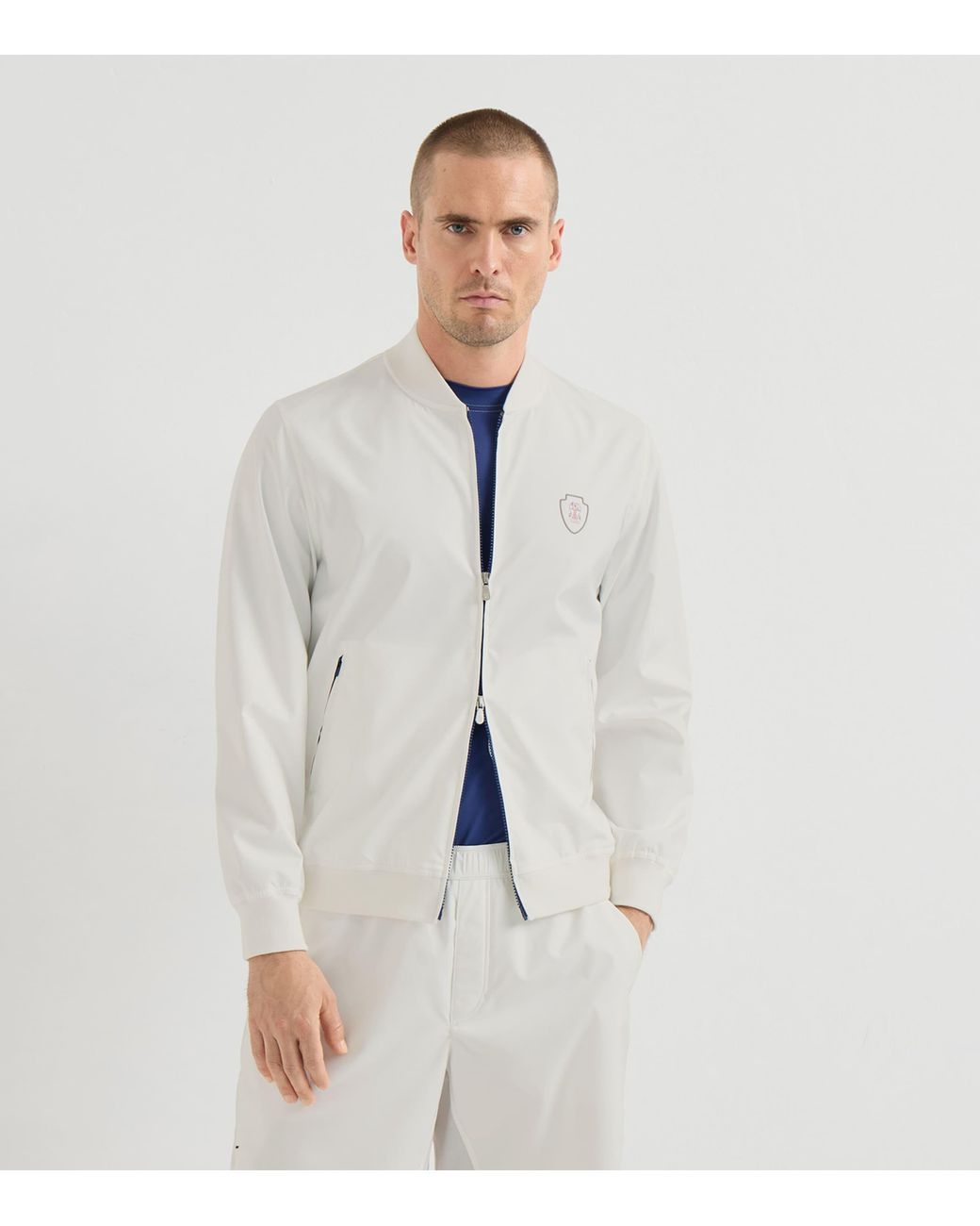 Brunello Cucinelli White Crest Zip-Up Sweatshirt for men