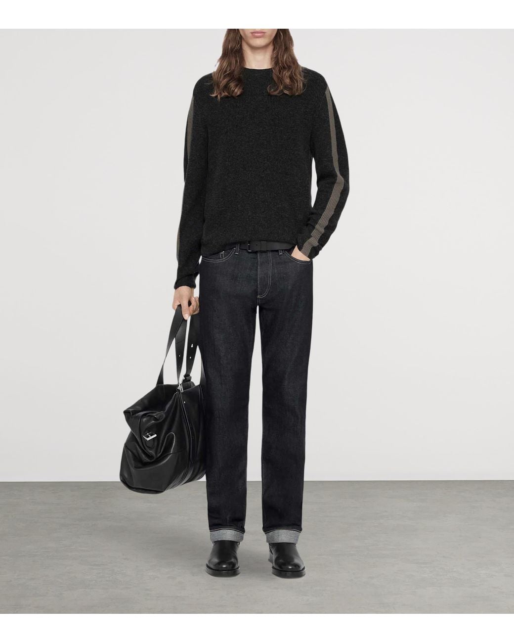 AllSaints Black Merino Wool Hawke Sweater