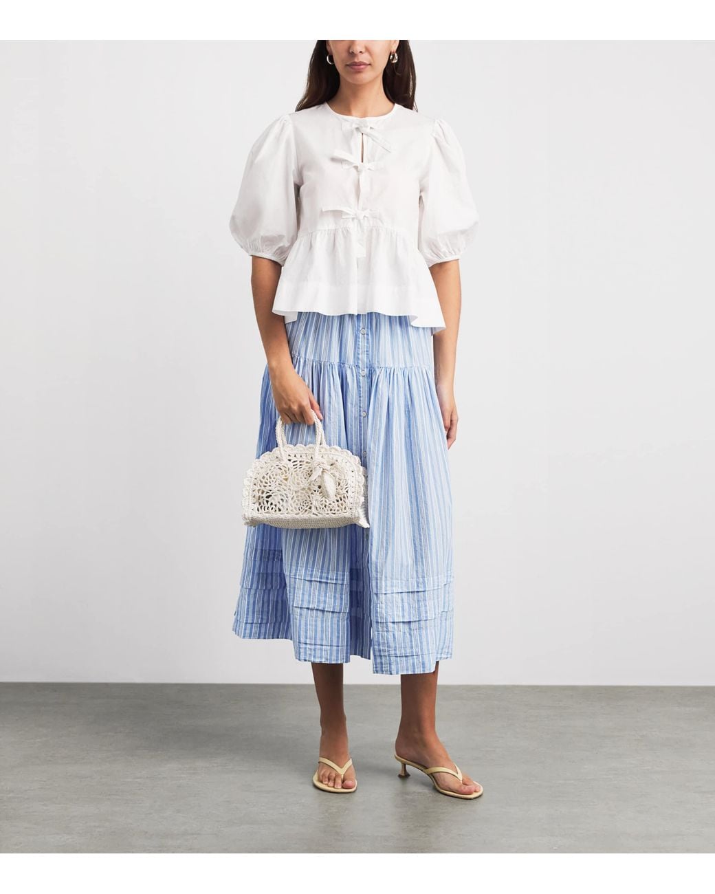 Doen Blue Organic Cotton Stripe Marceline Maxi Skirt