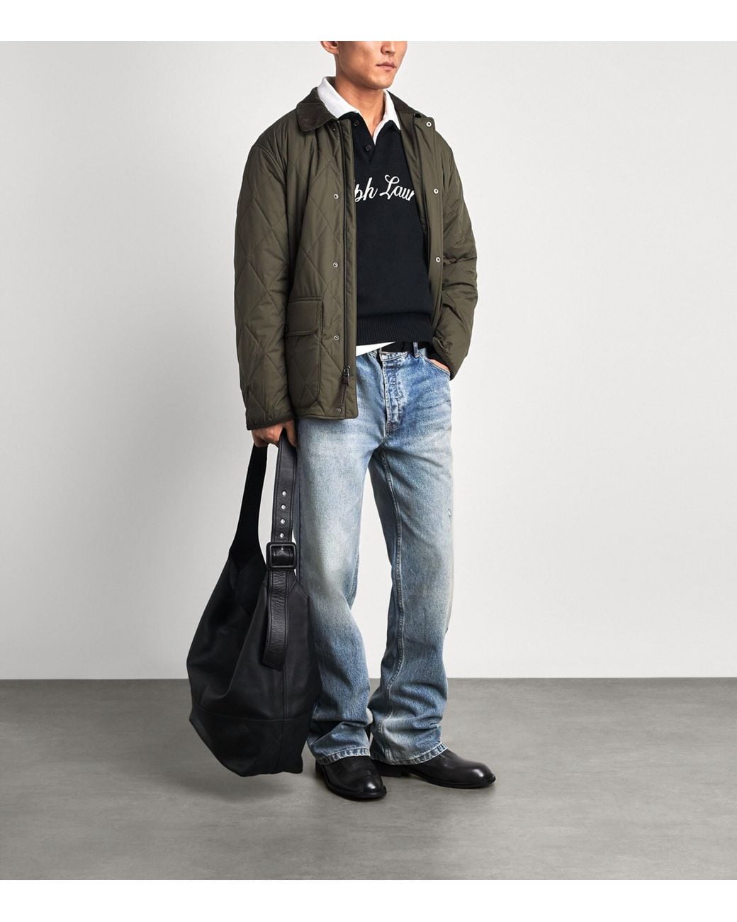 Polo Ralph Lauren Black Wool-Alpaca Logo Polo Sweater for men