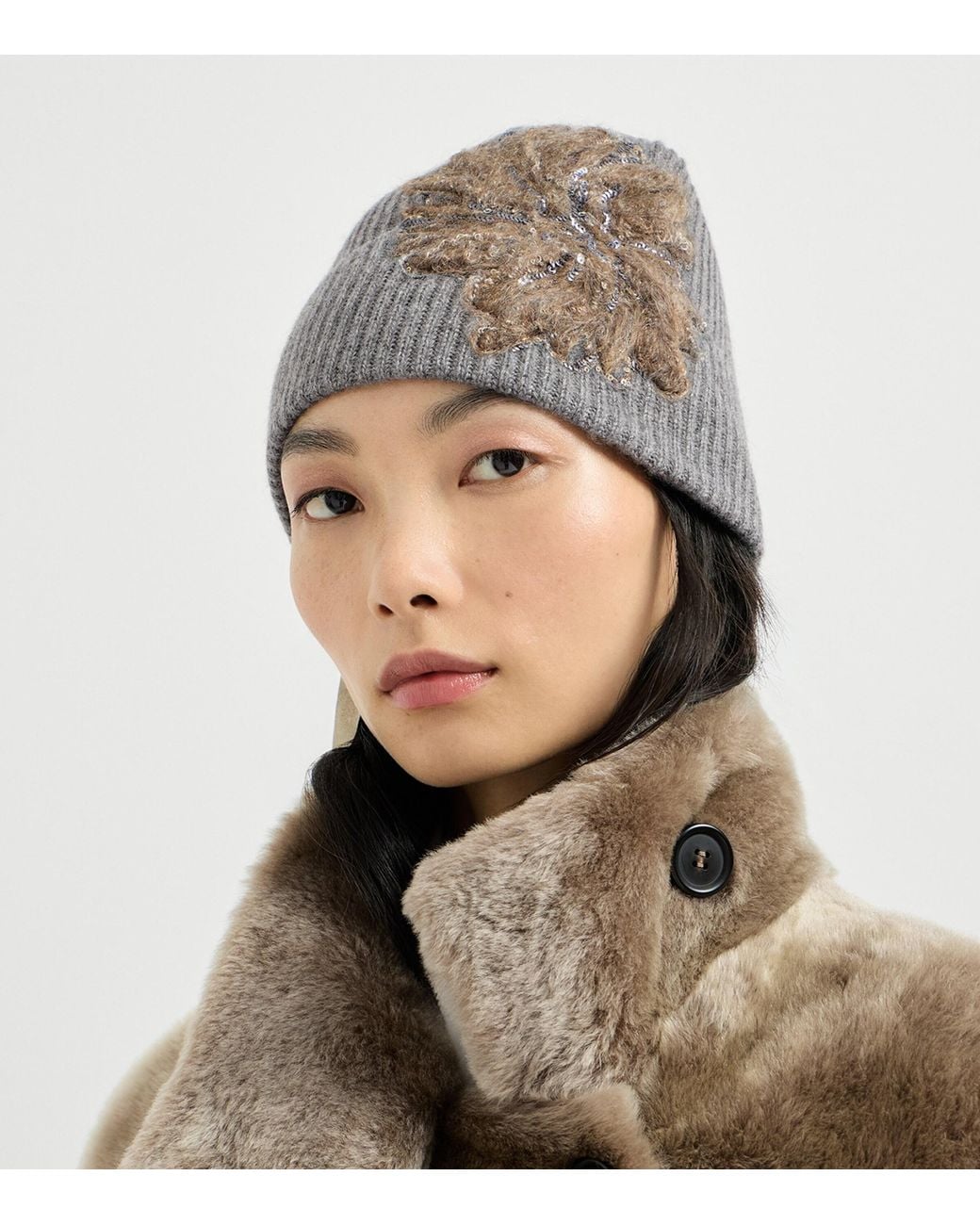 Brunello Cucinelli Gray Cashmere Embroidered Beanie