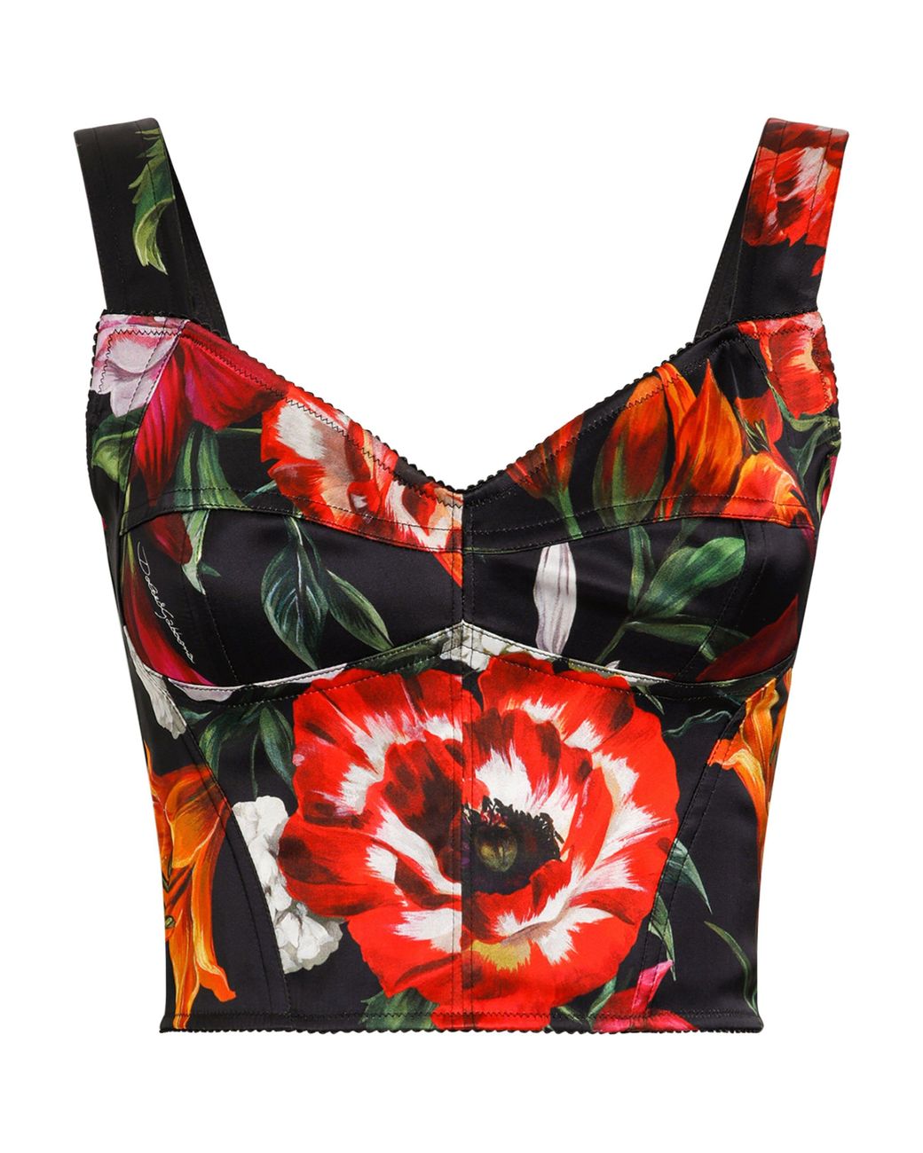 Dolce & Gabbana Red Flower Print Bustier Top