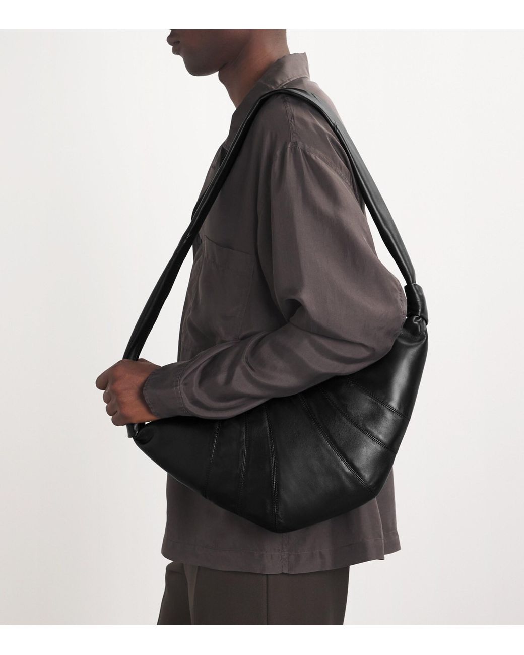 Lemaire Black Medium Nappa Leather Croissant Bag for men
